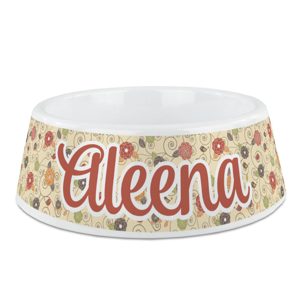 Custom Fall Flowers Plastic Dog Bowl - Medium (Personalized)