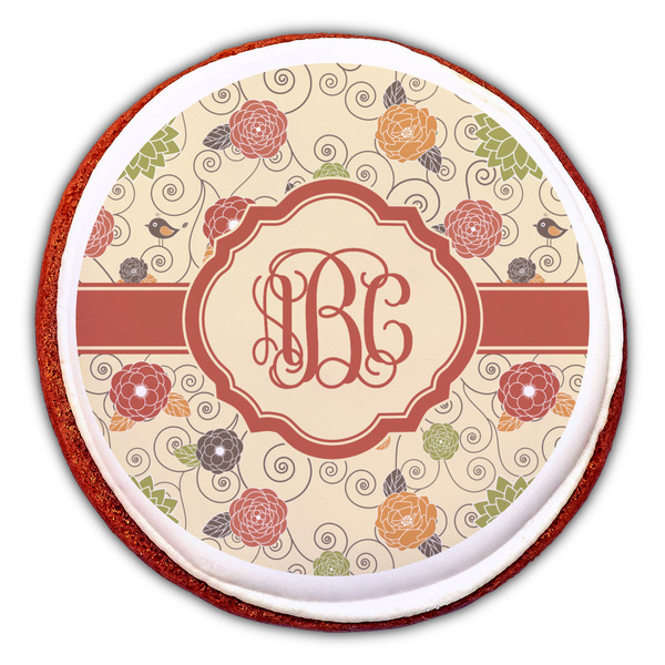 Fall Flowers Printed Icing Circle - Large - On Cookie