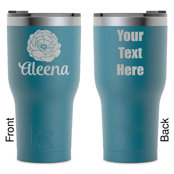 Custom Fall Flowers RTIC Tumbler - Dark Teal - Laser Engraved - Double-Sided (Personalized)