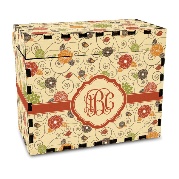 Custom Fall Flowers Wood Recipe Box - Full Color Print (Personalized)