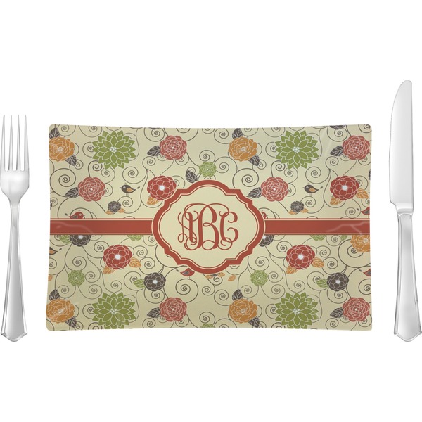 Custom Fall Flowers Rectangular Glass Lunch / Dinner Plate - Single or Set (Personalized)