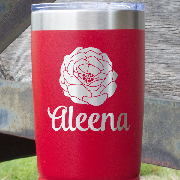 Fall Flowers Red Polar Camel Tumbler - 20oz - Close Up