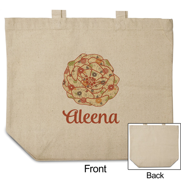 Fall Flowers Reusable Cotton Grocery Bag - Front & Back View