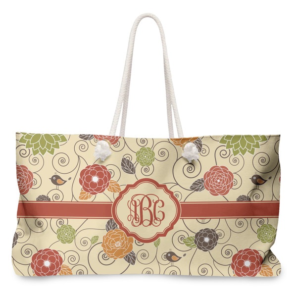 Custom Fall Flowers Large Tote Bag with Rope Handles (Personalized)