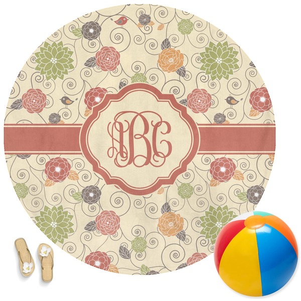 Custom Fall Flowers Round Beach Towel (Personalized)