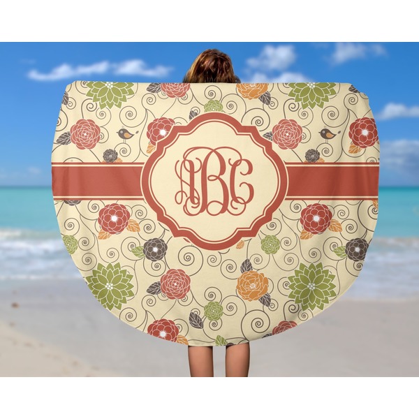 Fall Flowers Round Beach Towel - In Use