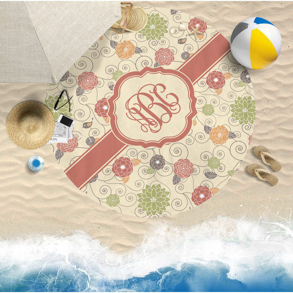 Fall Flowers Round Beach Towel Lifestyle