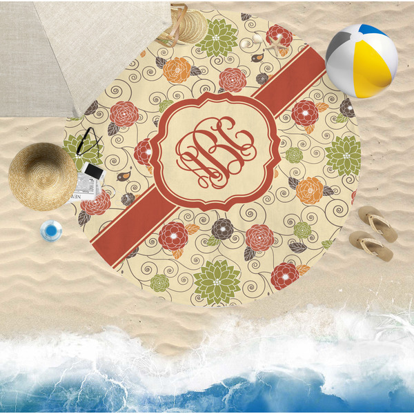 Fall Flowers Round Beach Towel Lifestyle