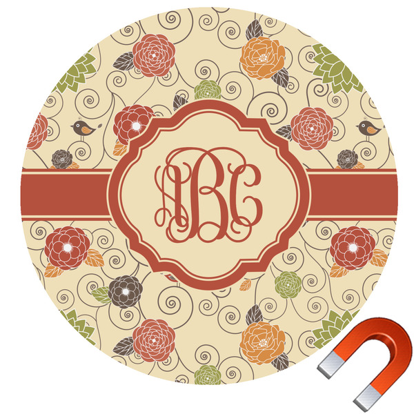 Custom Fall Flowers Round Car Magnet - 10" (Personalized)