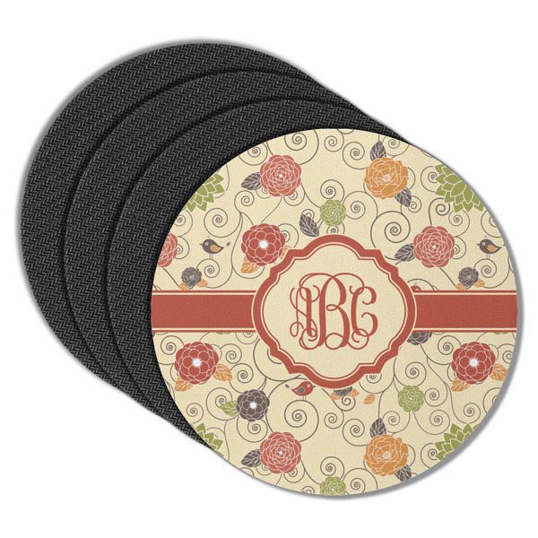 Custom Fall Flowers Round Rubber Backed Coasters - Set of 4 (Personalized)