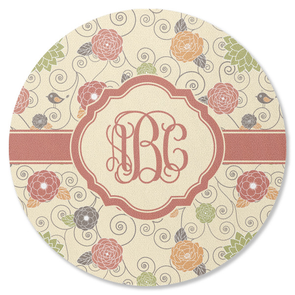 Custom Fall Flowers Round Rubber Backed Coaster (Personalized)