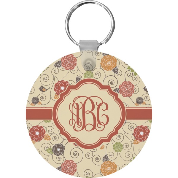 Custom Fall Flowers Round Plastic Keychain (Personalized)