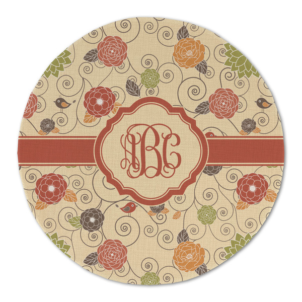 Custom Fall Flowers Round Linen Placemat - Single Sided (Personalized)