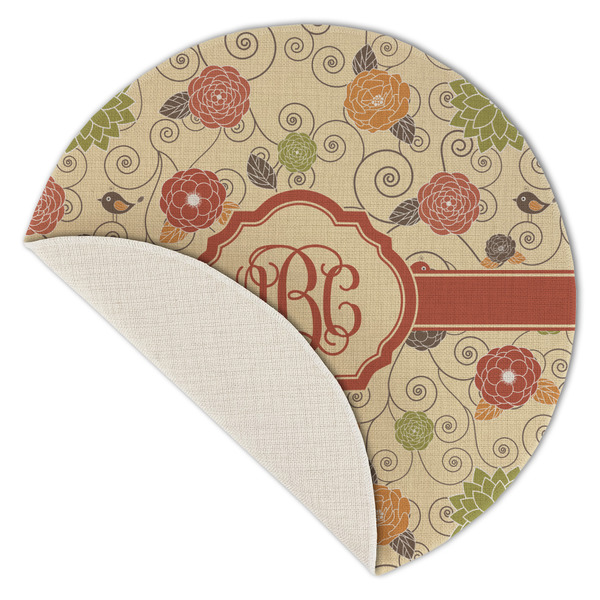 Fall Flowers Round Linen Placemats - Front (folded corner single sided)