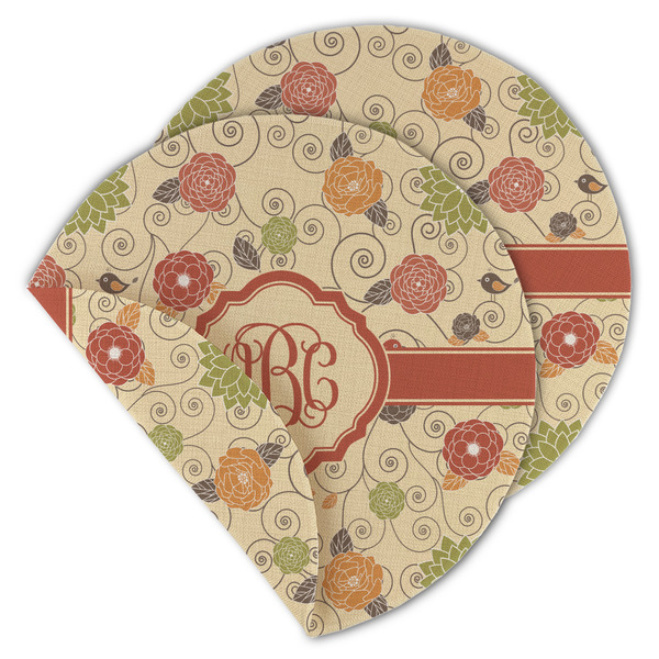 Custom Fall Flowers Round Linen Placemat - Double Sided - Set of 4 (Personalized)