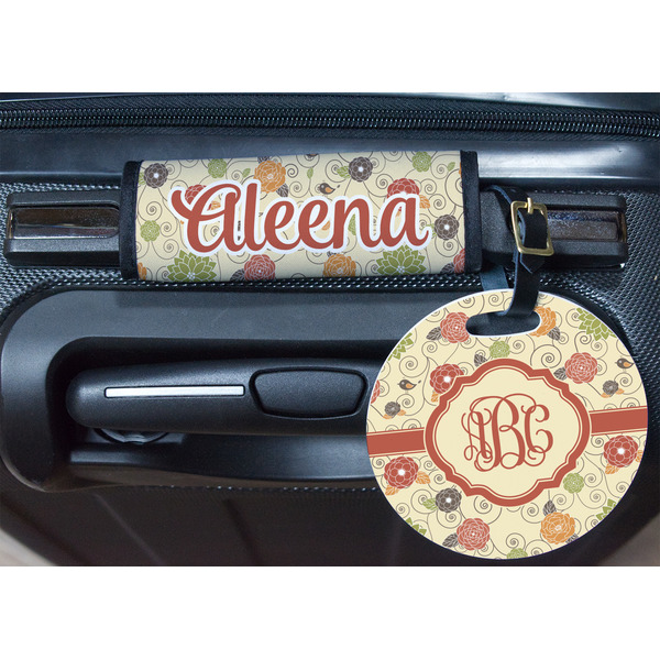 Fall Flowers Round Luggage Tag & Handle Wrap - In Context