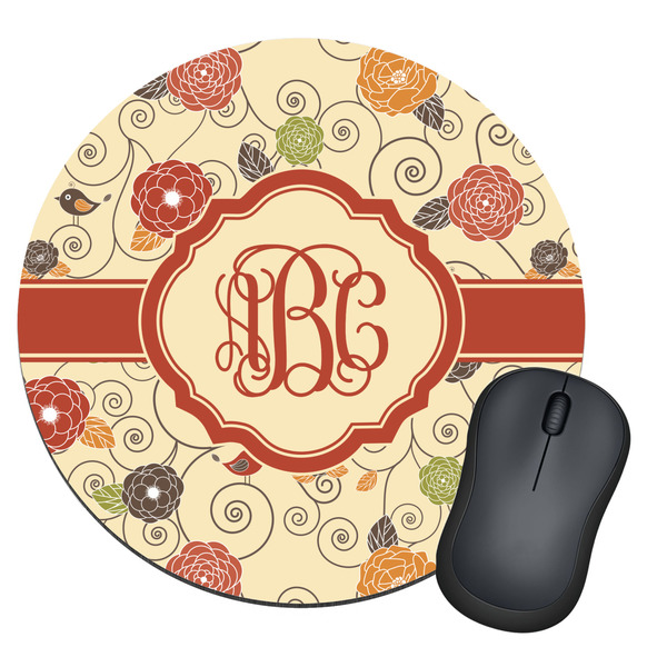 Custom Fall Flowers Round Mouse Pad (Personalized)