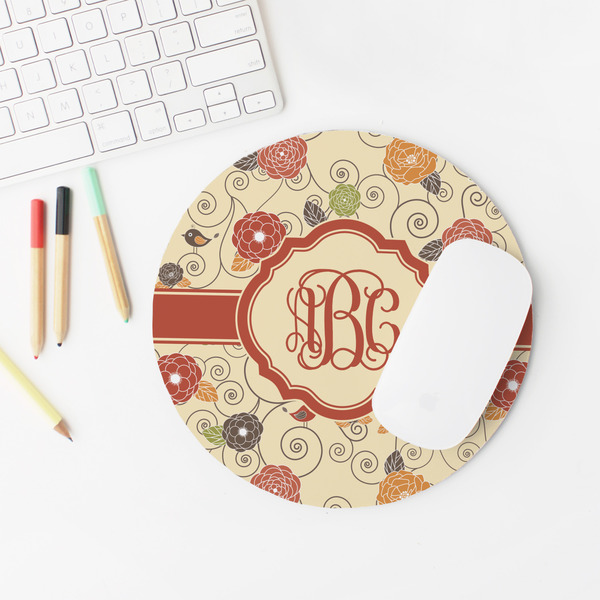 Fall Flowers Round Mousepad - LIFESTYLE 2