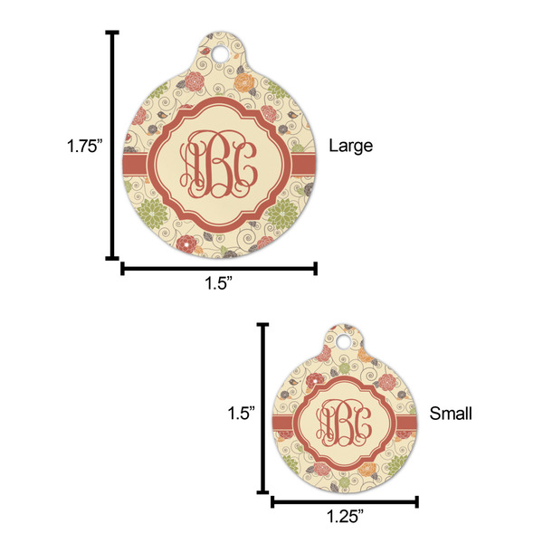 Fall Flowers Round Pet ID Tag - Large - Comparison Scale