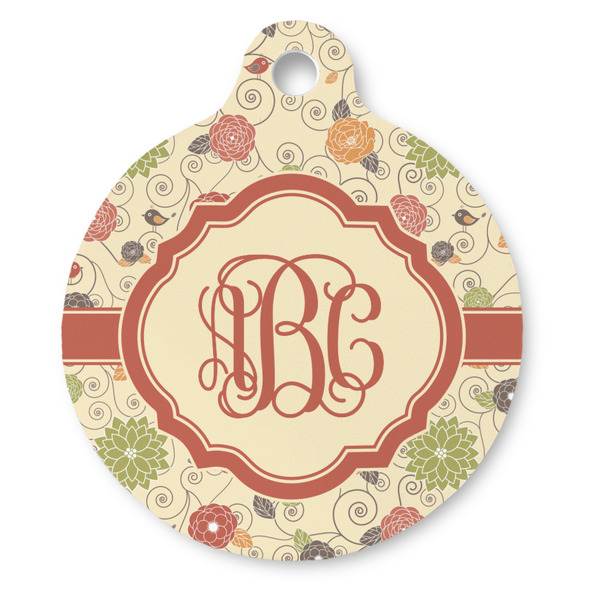 Custom Fall Flowers Round Pet ID Tag (Personalized)