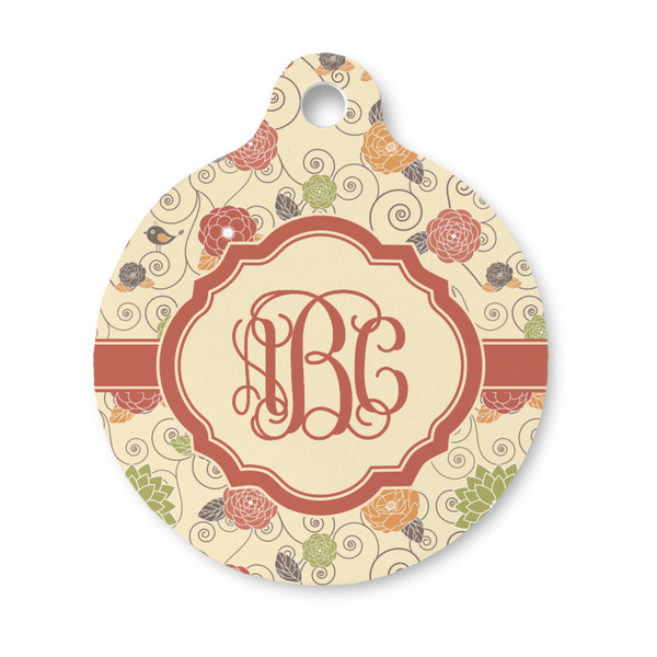 Custom Fall Flowers Round Pet ID Tag - Small (Personalized)