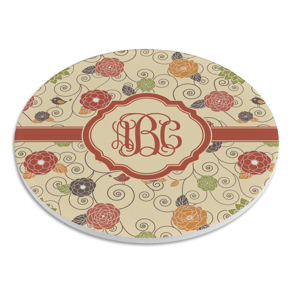 Fall Flowers Round Stone Trivet - Angle View