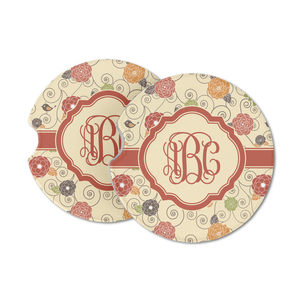 Custom Fall Flowers Sandstone Car Coasters (Personalized)