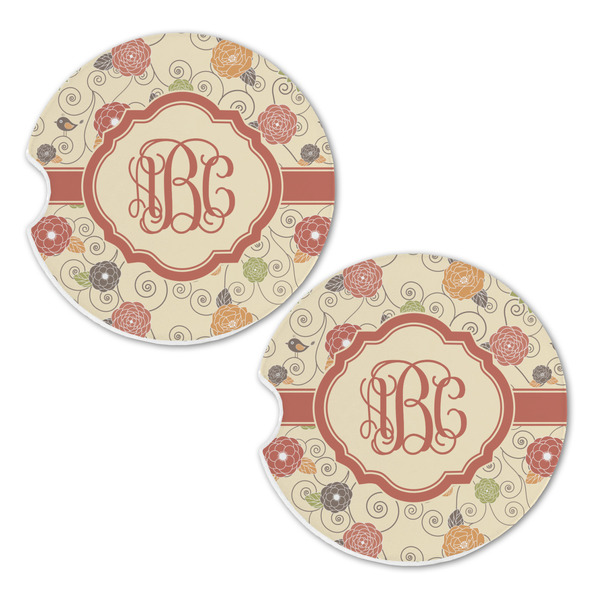Fall Flowers Sandstone Car Coasters - Set of 2