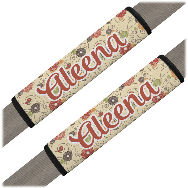 Custom Fall Flowers Seat Belt Covers (Set of 2) (Personalized)