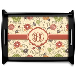 Fall Flowers Black Wooden Tray - Large (Personalized)