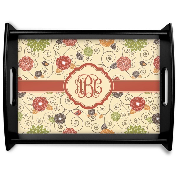 Custom Fall Flowers Black Wooden Tray - Large (Personalized)