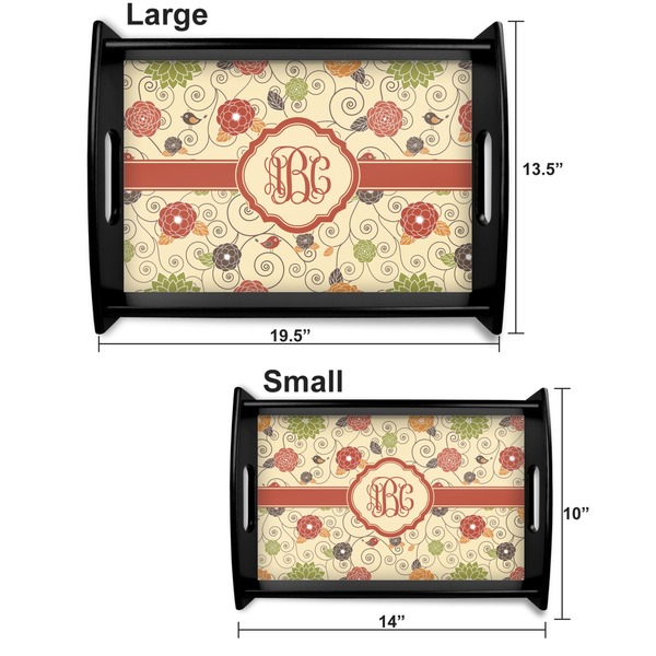 Fall Flowers Serving Tray Black Sizes