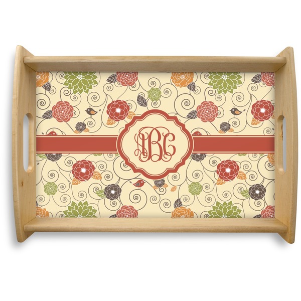 Custom Fall Flowers Natural Wooden Tray - Small (Personalized)