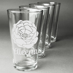 Fall Flowers Pint Glasses - Engraved (Set of 4) (Personalized)