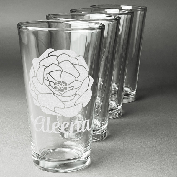 Custom Fall Flowers Pint Glasses - Engraved (Set of 4) (Personalized)