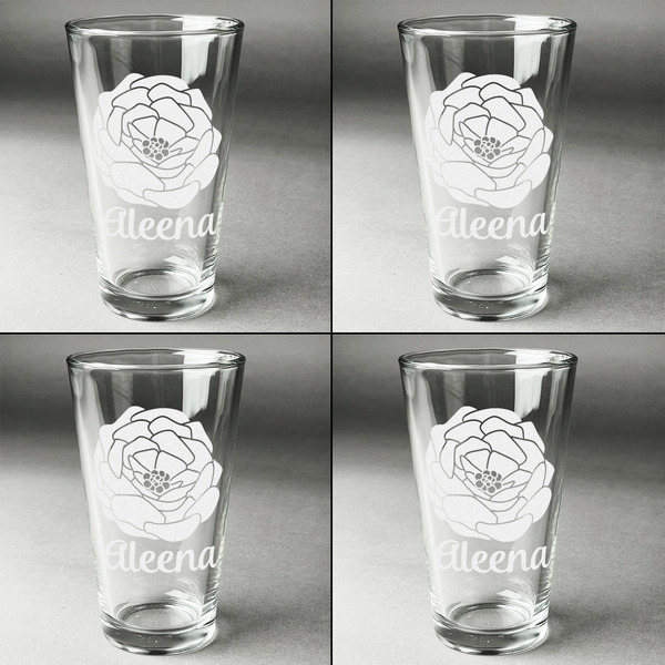 Fall Flowers Set of Four Engraved Beer Glasses - Individual View