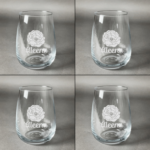 Fall Flowers Set of Four Personalized Stemless Wineglasses (Approval)