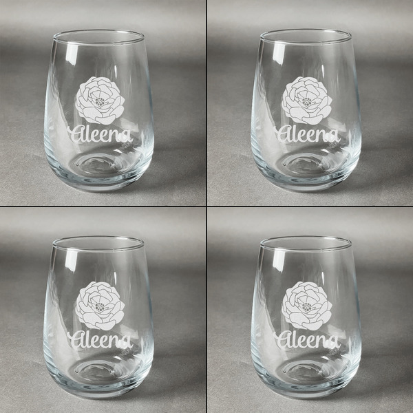 Fall Flowers Set of Four Personalized Stemless Wineglasses (Approval)
