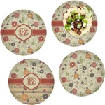 Fall Flowers Set of 4 Glass Lunch / Dinner Plate 10" (Personalized)
