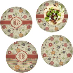 Fall Flowers Set of 4 Glass Lunch / Dinner Plate 10" (Personalized)