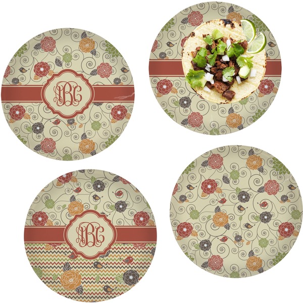 Custom Fall Flowers Set of 4 Glass Lunch / Dinner Plate 10" (Personalized)