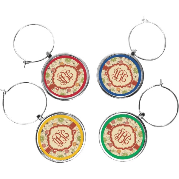 Custom Fall Flowers Wine Charms (Set of 4) (Personalized)