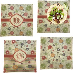 Fall Flowers Set of 4 Glass Square Lunch / Dinner Plate 9.5" (Personalized)