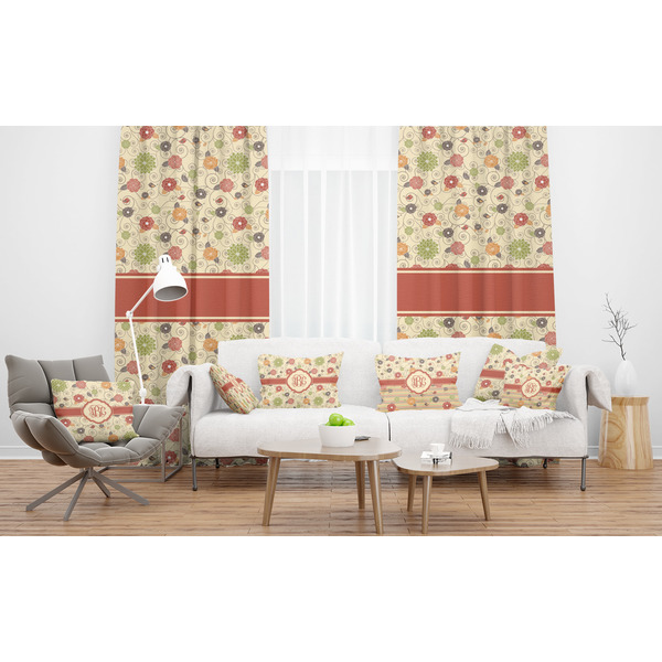 Fall Flowers Sheer and Custom Curtains in Room with Matching Pillows