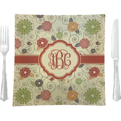 Fall Flowers 9.5" Glass Square Lunch / Dinner Plate- Single or Set of 4 (Personalized)