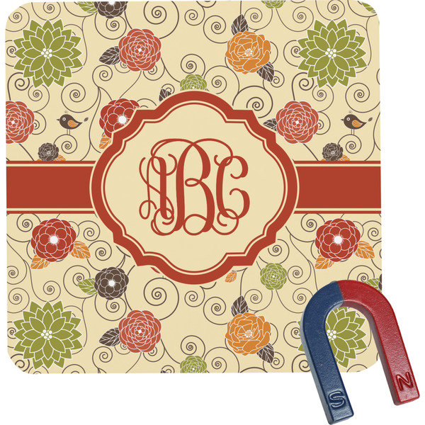Custom Fall Flowers Square Fridge Magnet (Personalized)