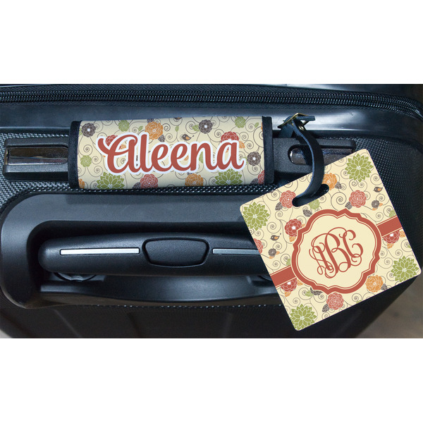Fall Flowers Square Luggage Tag & Handle Wrap - In Context