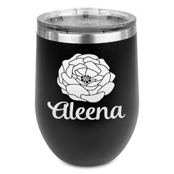 Fall Flowers Stemless Stainless Steel Wine Tumbler - Black - Double Sided (Personalized)