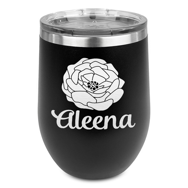 Custom Fall Flowers Stemless Stainless Steel Wine Tumbler - Black - Double Sided (Personalized)