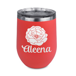 Fall Flowers Stemless Stainless Steel Wine Tumbler - Coral - Double Sided (Personalized)